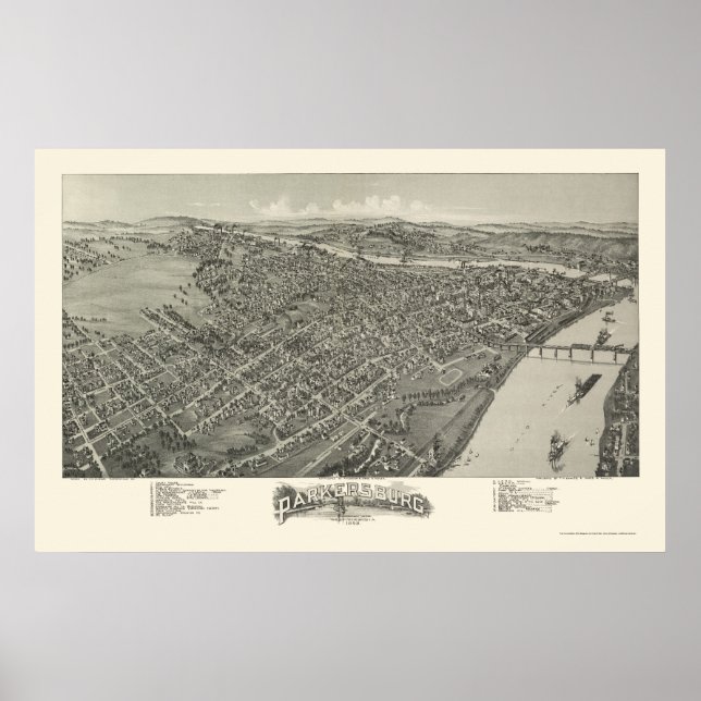 Póster Parkersburg, WV Mapa Panorámico - 1899 (Frente)