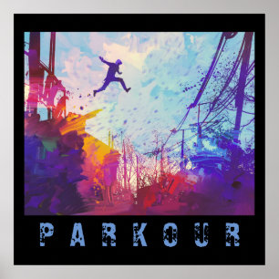 Póster Parkour Urban Free Running Freestyling Modern Art