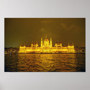 Póster Parlamento húngaro, Budapest, Hungría de noche