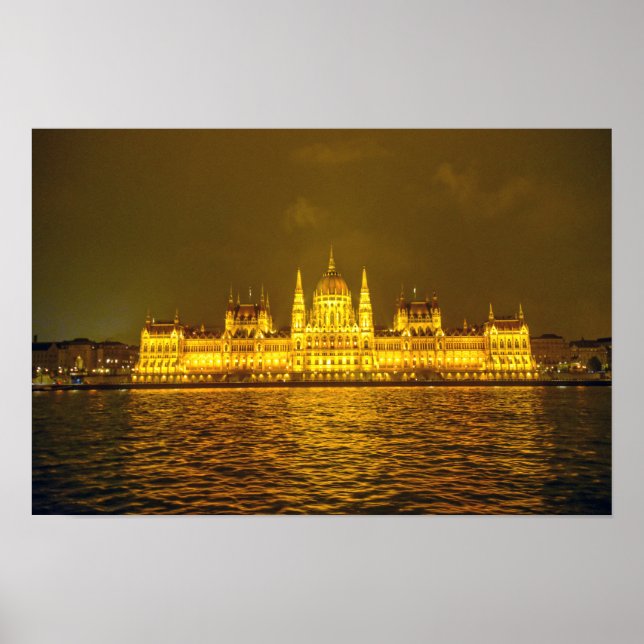 Póster Parlamento húngaro, Budapest, Hungría de noche (Frente)