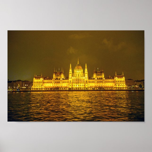 Póster Parlamento húngaro, Budapest, Hungría de noche (Frente)