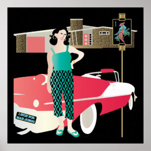 Póster Paro por la casa retro Mah Jongg