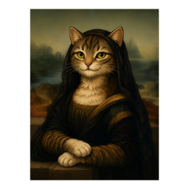 Póster Parodia de gato de la Mona Lisa Arte del Renacimie