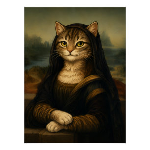 Póster Parodia de gato de la Mona Lisa Arte del Renacimie