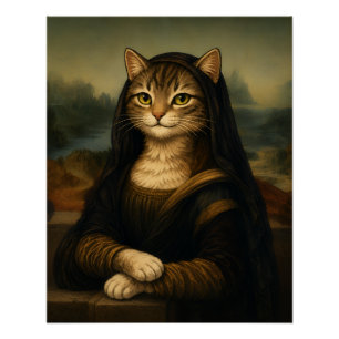 Póster Parodia de gato de la Mona Lisa Arte del Renacimie