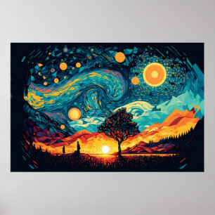 Póster Parodia el estilo artístico de Van Gogh