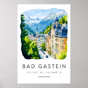 Póster Parque acuarela Bad Gastein Esquí de viaje vintage