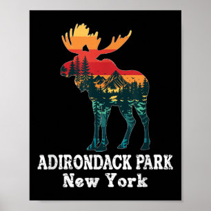 Póster Parque Adirondack Silueta de alce Senderismo Nueva