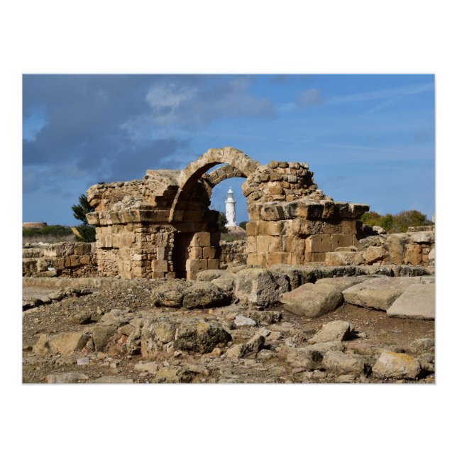 Póster Parque arqueológico de Paphos, ruinas y faro (Anverso)