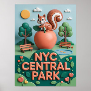 Póster Parque central de Nyc con ardilla jugando