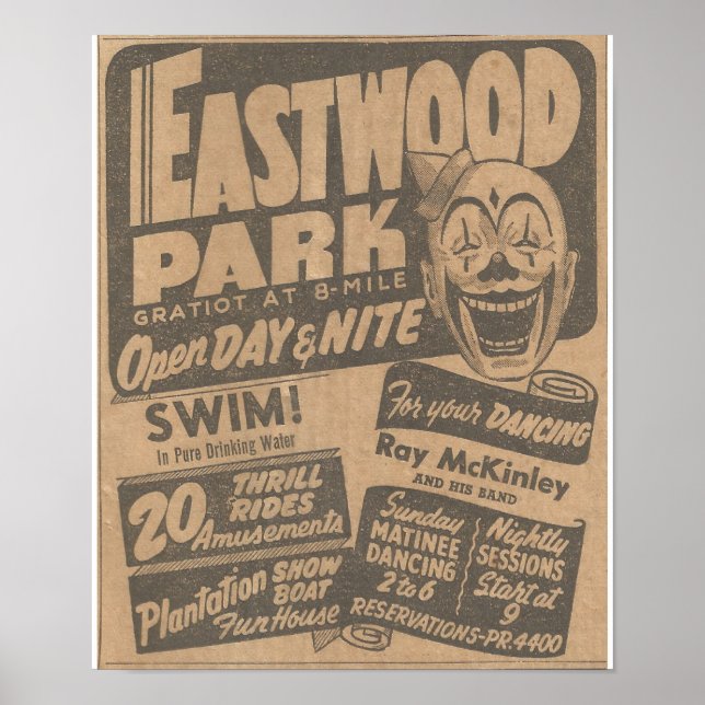 Póster Parque de atracciones Eastwood, Michigan, 1948 Ad (Frente)