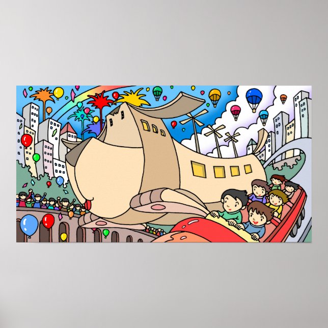 Póster Parque de diversiones emocionante.  (Frente)