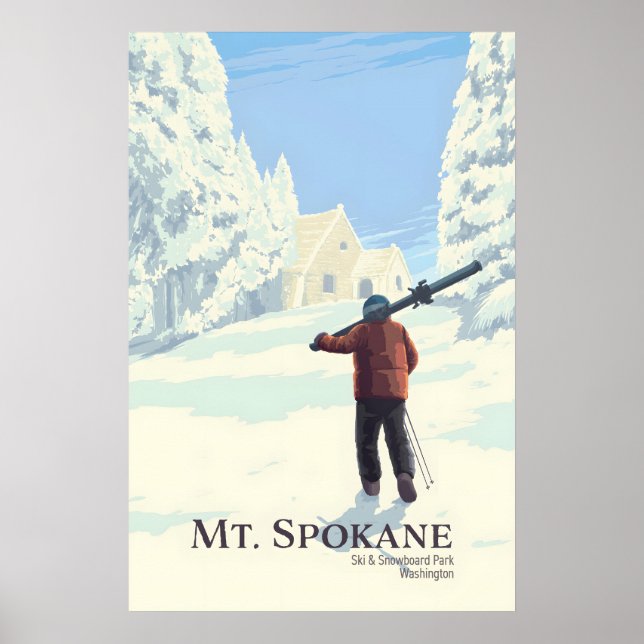 Póster Parque de Esquí y Snowboard Mt Spokane Washington (Frente)
