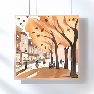 Póster Parque de la Ciudad de Otoño Aquarela de Foliaje