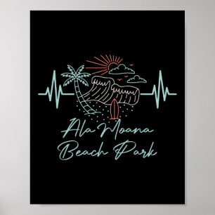 Póster Parque de playa Ala Moana Hawaii Latido Surfboarde