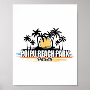 Póster Parque de playa de Poipu retro surfing playa Hawai