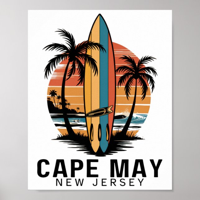 Póster Parque Estatal Cape May Point Nueva Jersey Surfing (Frente)