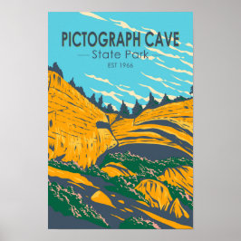 Póster Parque estatal Cueva Pictografo Montana Vintage