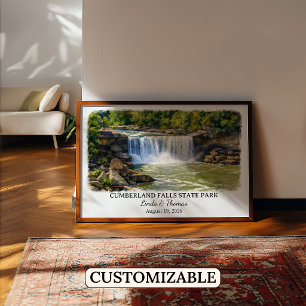 Póster Parque Estatal Cumberland Falls Kentucky, Acuarela