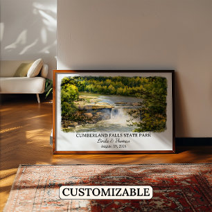 Póster Parque Estatal Cumberland Falls Kentucky, Acuarela