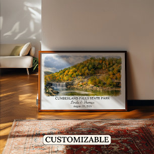 Póster Parque Estatal Cumberland Falls Kentucky, Acuarela