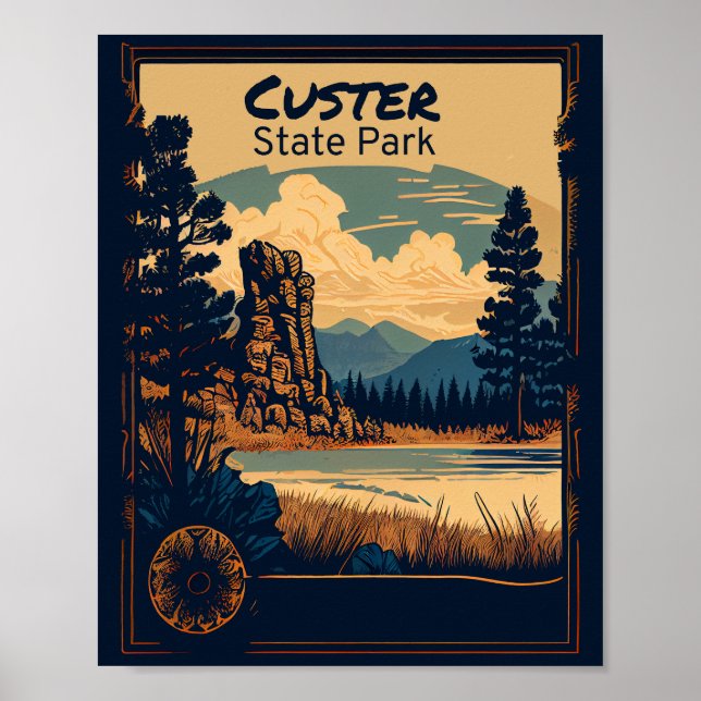 Póster Parque estatal Custer Vintage (Frente)