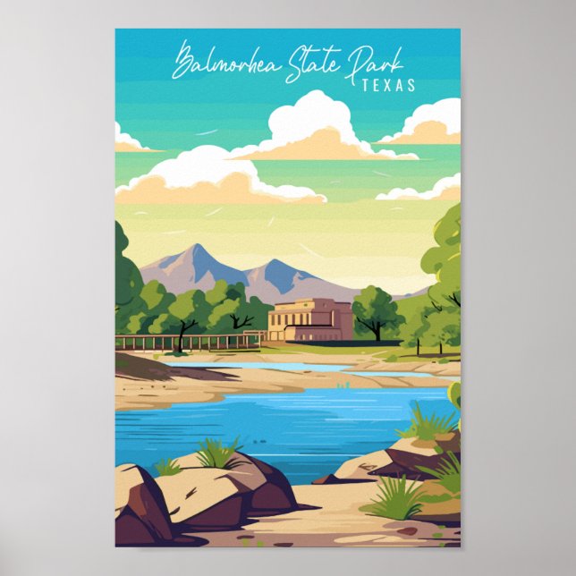 Póster Parque Estatal de Balmorhea Texas Viaje de Viaje (Frente)
