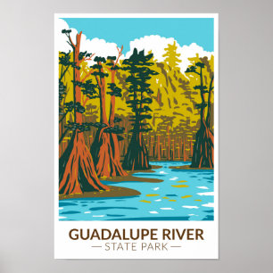 Póster Parque Estatal del Río Guadalupe Texas Vintage