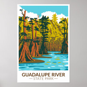 Póster Parque Estatal del Río Guadalupe Texas Vintage