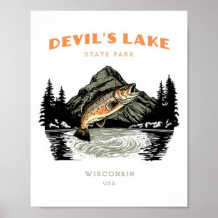 Póster Parque Estatal Devil's Lake Wisconsin Retro Vintag