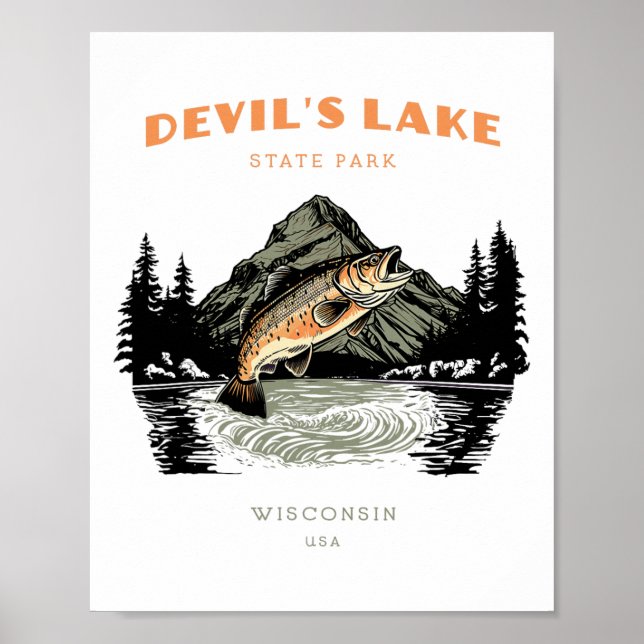 Póster Parque Estatal Devil's Lake Wisconsin Retro Vintag (Frente)