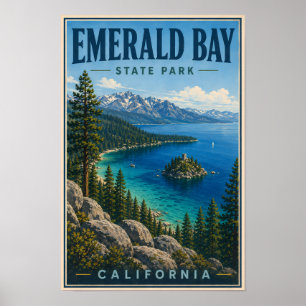 Póster Parque Estatal Emerald Bay Ilustración California