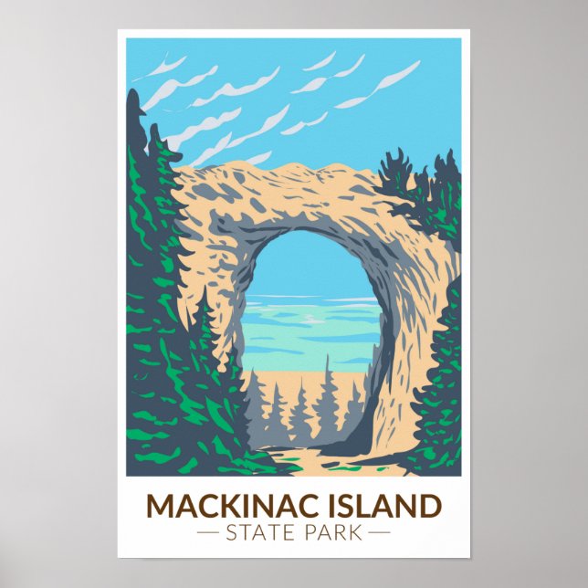 Póster Parque estatal Isla Mackinac Rock Arco Michigan (Frente)