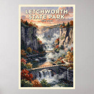 Póster Parque Estatal Letchworth Nueva York Viaje Vintage