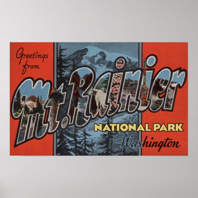 Póster Parque Estatal Mt. Rainier, Washington (Frente)