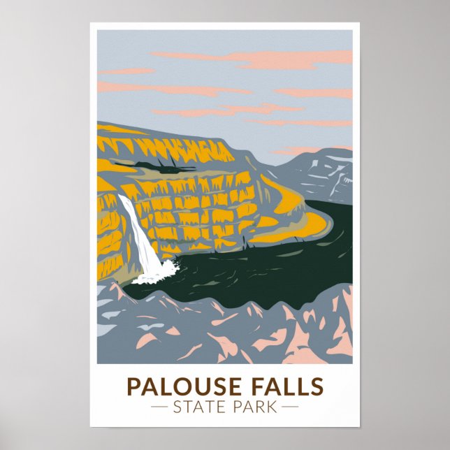 Póster Parque Estatal Palouse Falls Washington Vintage (Frente)