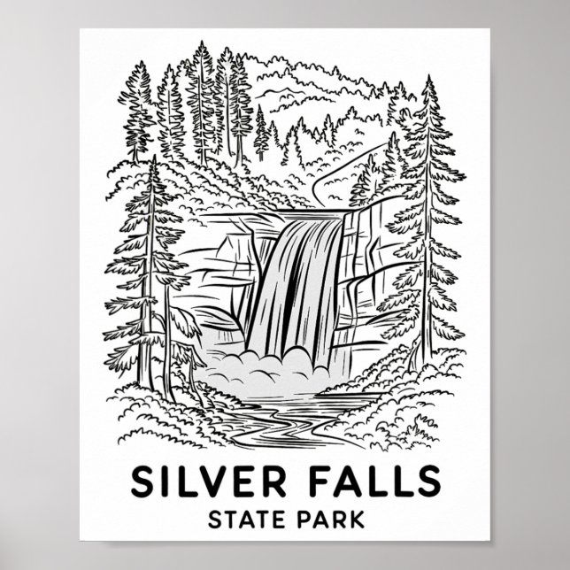 Póster Parque Estatal Silver Falls Oregon Camping de Casc (Frente)