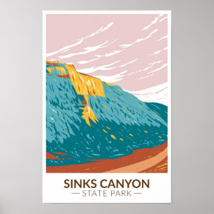 Póster Parque Estatal Sinks Canyon Wyoming Vintage 