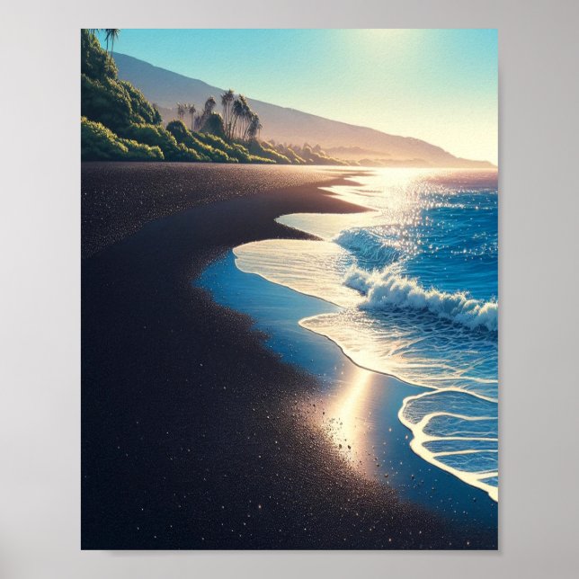 Póster Parque Estatal Waianapanapa Playa de Arena Negra,  (Frente)