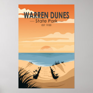 Póster Parque estatal Warren Dunes Michigan Vintage