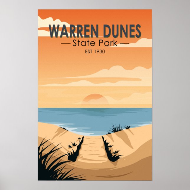Póster Parque estatal Warren Dunes Michigan Vintage (Frente)