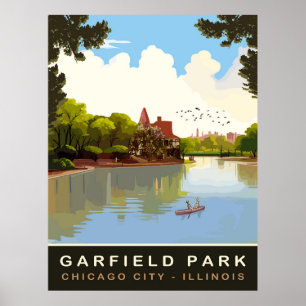 Póster Parque Garfield, Chicago, Illinois, Viajes Antiguo