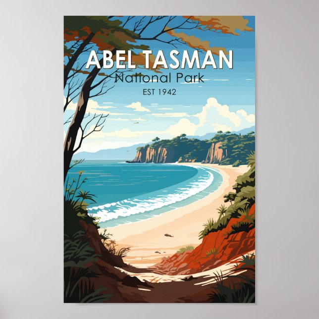 Póster Parque nacional Abel Tasman Retro de viajes de Nue (Frente)