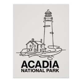 Póster Parque Nacional Acadia Arte de Línea de Faro