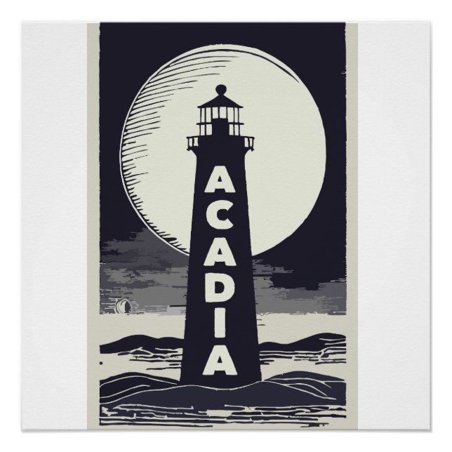 Póster Parque nacional Acadia Faro Luna (Anverso)