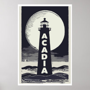 Póster Parque nacional Acadia Faro Luna