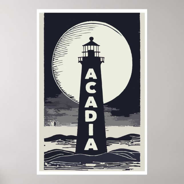 Póster Parque nacional Acadia Faro Luna (Frente)
