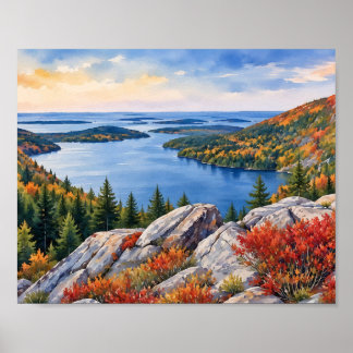 Póster Parque Nacional Acadia Maine Acuarela