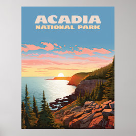 Póster Parque nacional Acadia Maine Coast Retro