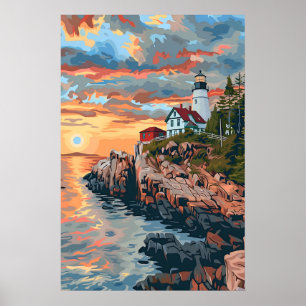 Póster Parque nacional Acadia, Viajes de la Vintage de Ma